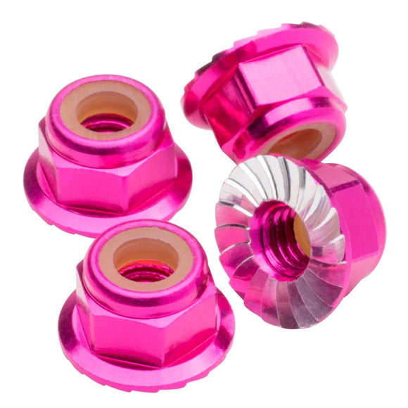 M4 Flanged & Serrated Aluminum Locknuts, Hot Pink, 4pcs