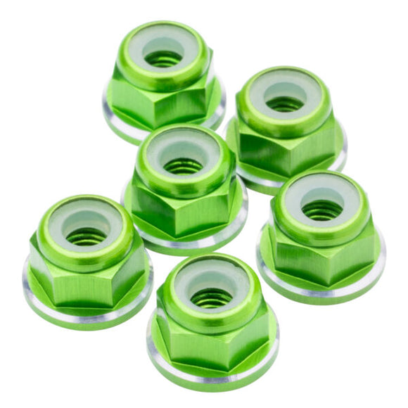 7075 Aluminum M3 Flanged Locknuts - Green Shine - 6pcs