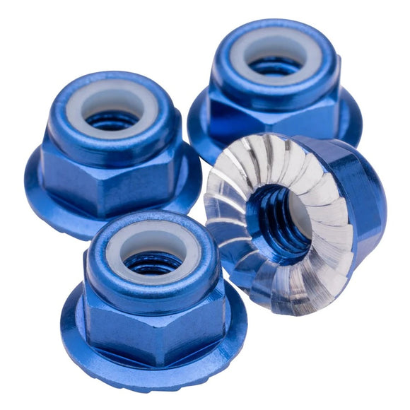 M4 Flanged & Serrated Aluminum Locknuts, Dark Blue, 4pcs