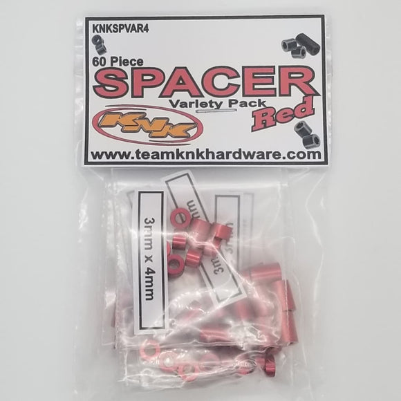 60 Piece 3mm Aluminum Spacer Variety Pack - Red