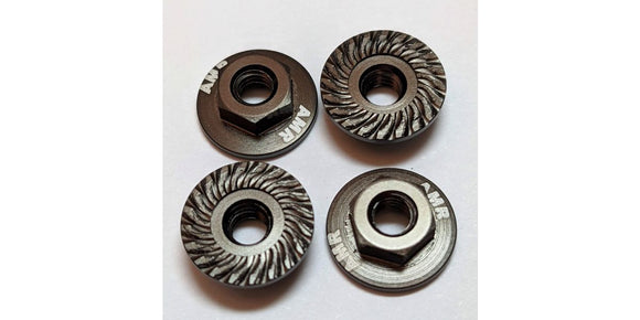 M4 Large Aluminum Serrated Flange Nut, Gunmetal