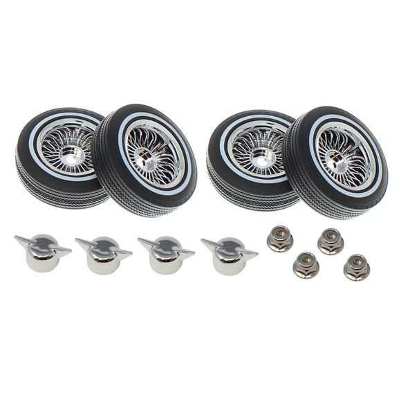 Whitewall Low Pro Tires and Wheels w/ Knock offs & Wheel nuts (Chrome)(Not Glued) (1Set)