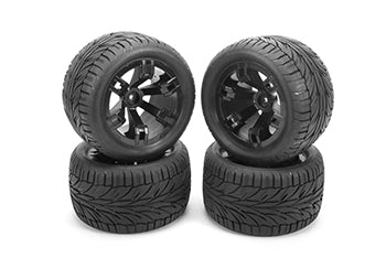 Pre-Mounted 1/10th Truck Tires and Wheels(14mm)(Black)(4pcs)