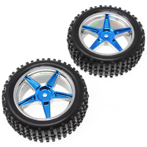 Pre-Mounted 1/10th Buggy Front Tires and Wheels (Blue/Chrome)(1pr)