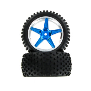 Pre-Mounted 1/10th Buggy Rear Tires and Wheels (Blue/Chrome)(1pr)