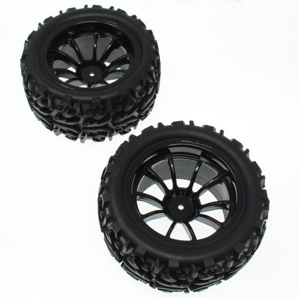 Pre-Mounted 1/10th Truck Tires & 10 Spoke Wheels (Black) (1pr)