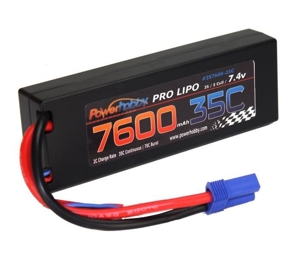 7600mAh 7.4V 2S 35C LiPo Battery with Hardwired EC5