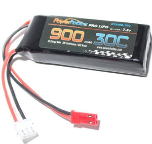 900mAh 7.4v 2S 30C Lipo Battery with Hardwired JST