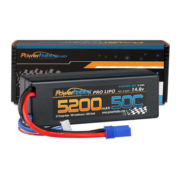 4S 14.8v 5200mAh 50C LiPo Battery w/ EC5 Plug Hard Case