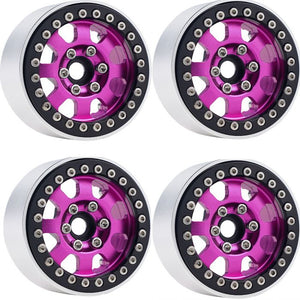 B1 Aluminum 1.9 Beadlock Wheels 9mm Hubs, Pink, 1/10