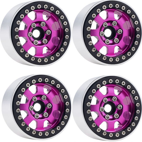 B1 Aluminum 1.9 Beadlock Wheels 9mm Hubs, Pink, 1/10