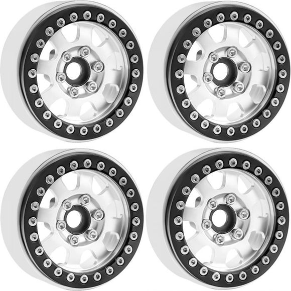 B1 Aluminum 1.9 Beadlock Wheels 9mm Hubs, Silver, 1/10