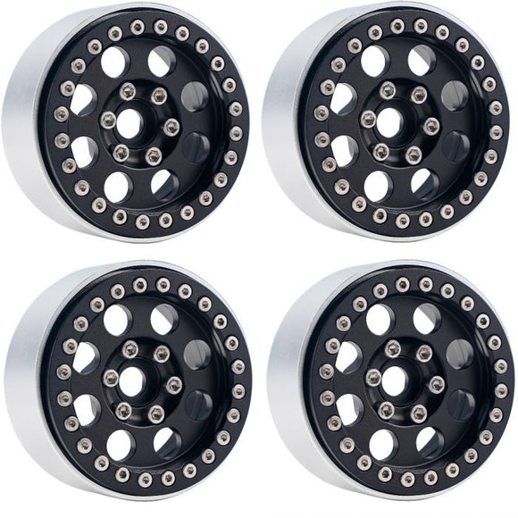 B2 Aluminum 1.9 Beadlock Wheels 9mm Hubs, Black, 1/10