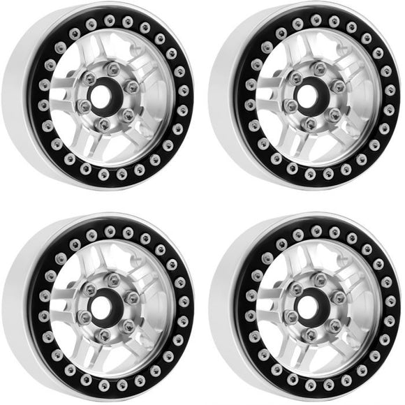 B4 Aluminum 1.9 Beadlock Wheels, 9mm Hubs, Silver, for