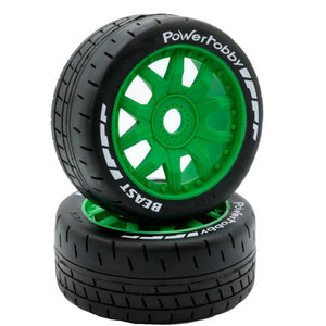 1/8 GT Beast Belted Mounted Tires 17mm Medium Green Wheels