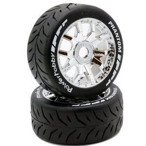 1/8 GT Phantom Belted Mounted Tires 17mm Soft Chrome Wheels