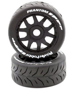 1/8 GT Phantom Belted Mounted Tires 17mm Soft Black Wheels