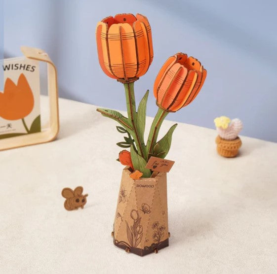 Orange Tulip - Wood Bloom Craft