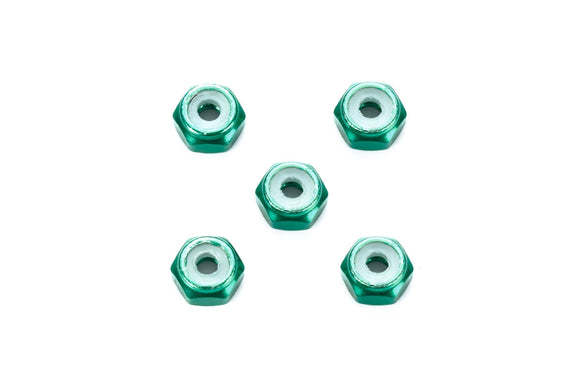 JR 2mm Aluminum Lock Nut, Green (5pcs)