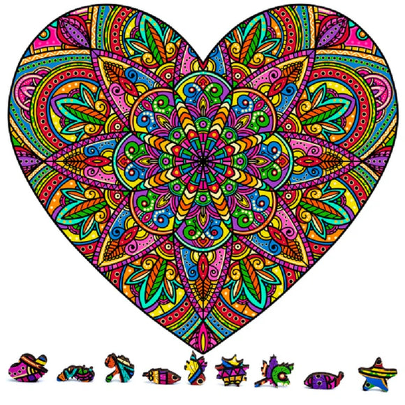 Mandala Heart Wooden Jigsaw Puzzle, 200 pcs